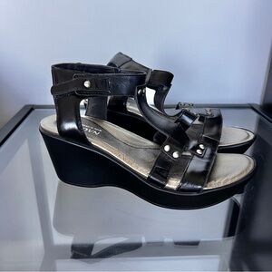 Naot Black Wedge Sandals with Ankle Strap